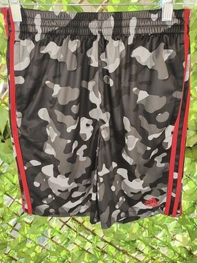 adidas Gray & Black Camo Shorts with Red Trim